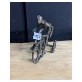 METAL SCULPTURE BRONZE FINISH, MAN RIDING BIKE 9"