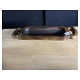 OVAL DOUBLE HANDLED CARVED HANDLED SERVING DISH