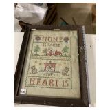 HOME IS WHERE THE HEART IS FRAMED NEEDLE WORK