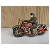 VINTAGE CAST IRON POLICE PATROL MOTORCYCLE