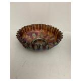 CARNIVAL GLASS BOWL, RUFFLED EDGE GRAPE DESIGN