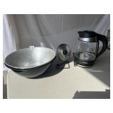 ELECTRIC COFFEE POT, CLOCK, BOWLS