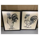 EMBROIDERED ROOSTERS, FRAMED