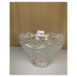 VINTAGE CUT CRYSTAL FOOTED BOWL WITH ETCHED ROSE