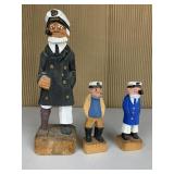 3 WOODEN SEA CAPTAINS, DAMAGE TO LEG OF TALL ONE