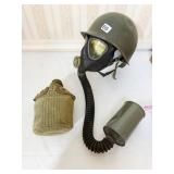 MILITARY US GAS MASK WITH CANNISTER ON HEAD STAND