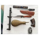 BRASS POWDER HORN SCOPE WITH A NICE KNIFE INDIAN