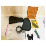 2 PISTOL CASES WITH LEATHER HANDCUFF CASE AND SKS