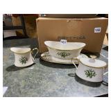 HOLIDAY PATTERN OVAL GRAVY, CREAMER, SUGAR