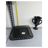 BLACK AMETHYST DOUBLE HANDLED VASE AND SANDWICH