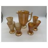 PITCHER & GLASSES JEANNETTE GLASS MARIGOLD