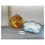 FENTON AQUA CREST MILK GLASS BONBON CANDY DISH
