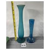 ENAMELED VASE AND SATIN GLASS VASE