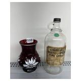 PURE VANILLA VINTAGE BOTTLE AND ART GLASS VASE W/