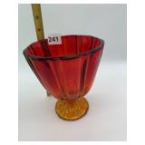 7" FOOTED AMBERINA VASE, GLOWS