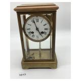 FRENCH BRASS PENDULUM CLOCK, 9.5 H X 6 X 4.5,