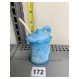 MCKEE BLUE SLAG GLASS BIRD AND TREE CONDIMENT JAR