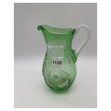 GREET ETCHED PITCHER, APPLIED HANDLE 9" H