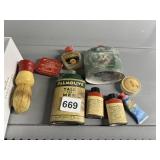 TINS INCL. PALMOLIVE TALC FOR MEN, AVON BOTTLE