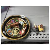 HAND PAINTED PLATE, FIGURAL STOPPERS