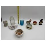 SIGNED HAND PAINTED TEA BAG REST, BLUE GLASS