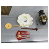 HAIR COMB, HAND PAINTED HAVILAND PLATE, ETC.