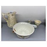 JELLO MOLD, PITCHER, HAND PAINTED OLIVE TRAY