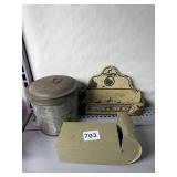 TIN MATCH HOLDER AND COMB AND BRUSH HOLDER
