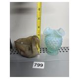 SLAGLASS ONE AND BLUE HOBNAIL VASE