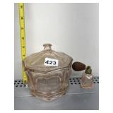 PINK OCTAGON CANDY DISH WITH LID AND PERFUME