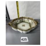 NIPPON DOUBLE HANDLE DISH WITH GOLD ENAMELED EDGE