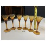 SET OF SIX MCM AMBER CORDIAL GLASSES WITH STEMS,