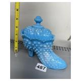 IMPERIAL GLASS BLUE AND WHITE DECORATIVE SHOE