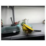 ENAMELED YELLOW STRAINER, COFFEE POTS, TEA POTS