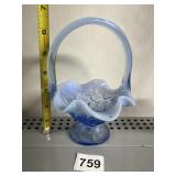 FENTON BLUE OPALESCENT EDGE BRIDES BASKET