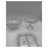 CLEAR GLASS SERVING PIECES AND VASE