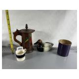 UNUSUAL PITCHER, DUCK DISH, DEMITASSE CUP, CROCK