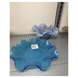 FENTON BLUE OPALESCENT GLASS BOWL BASKET WEAVE