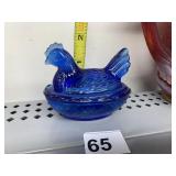 COBALT BLUE COLORED GLASS NESTING HEN