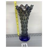 FENTON COBALT CARNIVAL GLASS VASE RUSTIC HOBNAIL