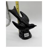 BLACK GLASS BIRD ON STONE