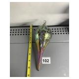 HAND BLOWN ART GLASS IRIDESCENT TEARDROP ORNAMENT
