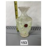 MURANO GLASS VASE CLEAR WITH GREEN AND WHITE