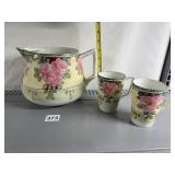 HAND PAINTED NIPPON PITCHER & 2 MUGS