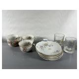 HAND PAINTED PLATES, 2 CUPS, ETC.