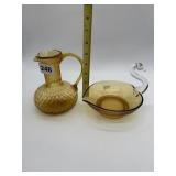 AMBER GLASS PITCHER AND SWAN CANDY DISH