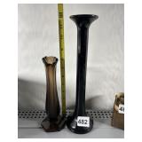 VIKING GLASS SWUNG VASE SMOKEY BROWN & TALL BLACK