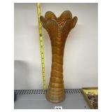 MARIGOLD CARNIVAL RIPPLE SWUNG GLASS VASE VIBRANT