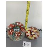TWO PAPER WEIGHTS FLOWER DESIGN ONE MILLEFIORI