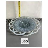 KATY BLUE IMPERIAL GLASS LACED EDGE BUTTON PLATE